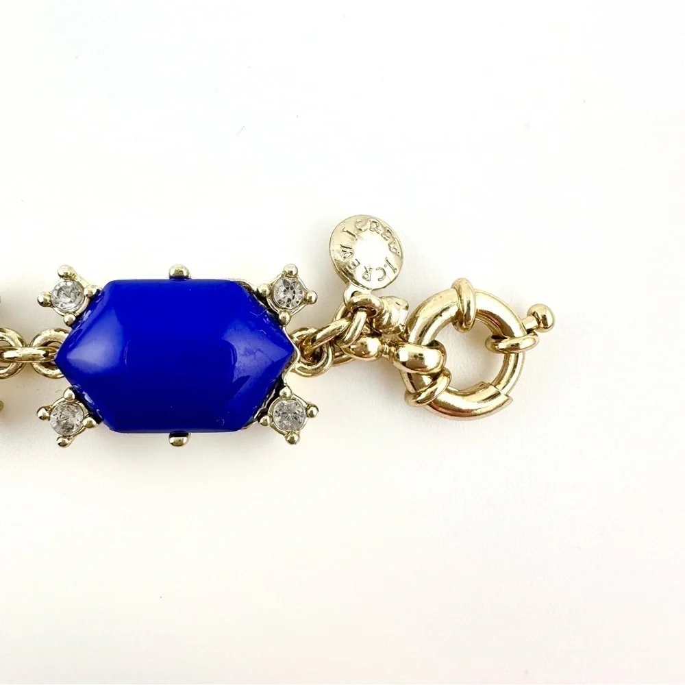 J Crew Bracelet in Shiny Gold-tone with Blue Stones and Small Rhinestones
